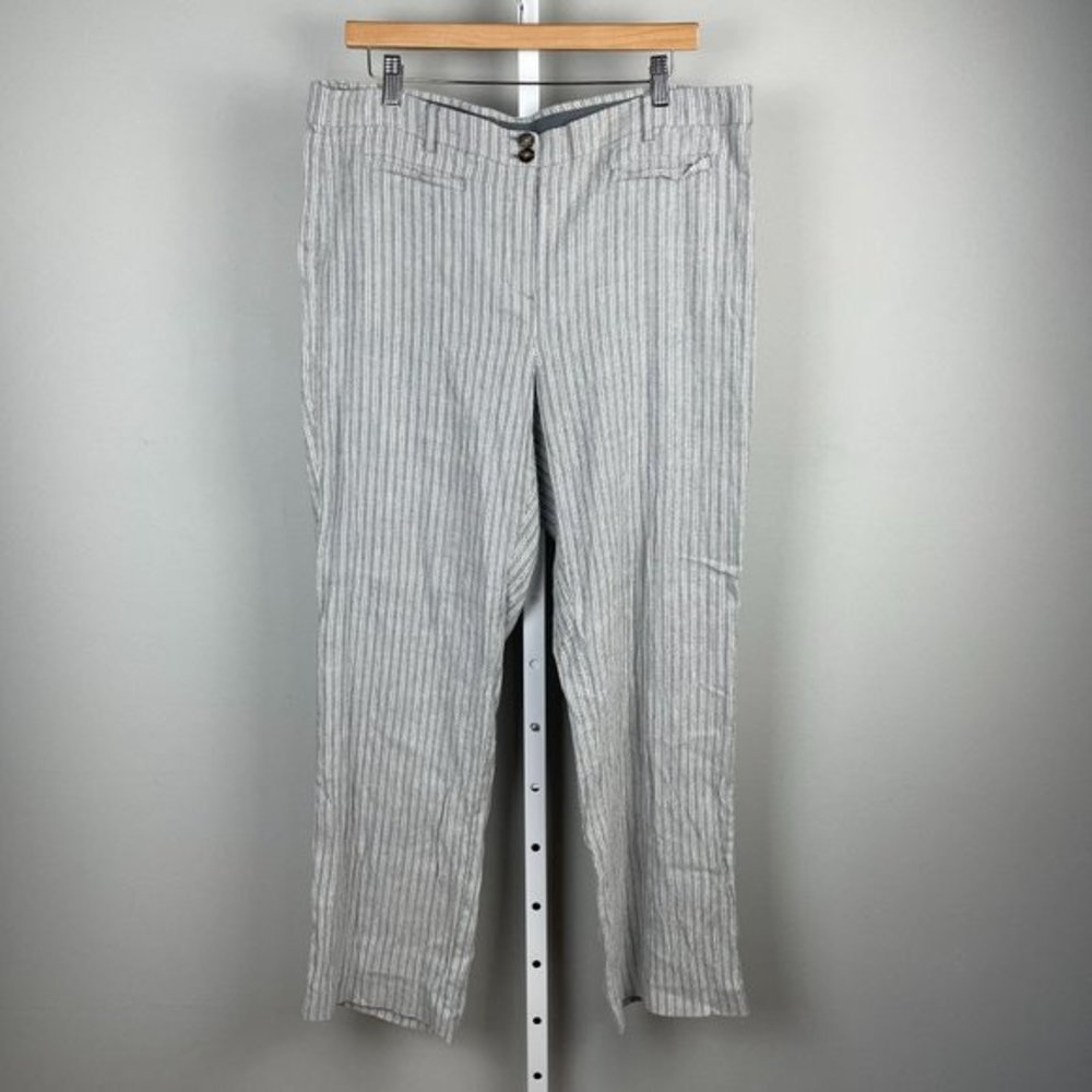 J. Jill Light Gray Pinstripe Linen Blend Trousers